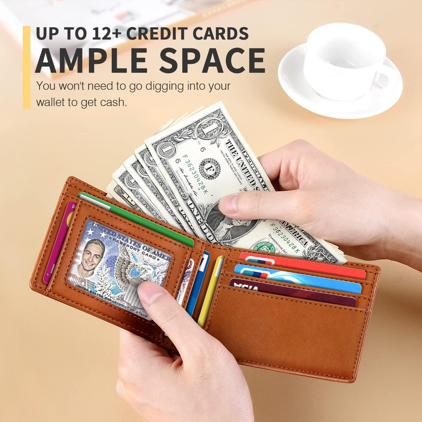 RUNBOX Novelty Wallet for Men Slim 11 Credit Card Holder Slots Leather RFID Blocking Small Thin Men's Wallet Bifold Minimalist Front Pocket Large Capacity Gift Box