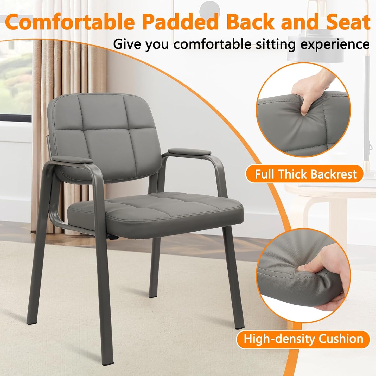 CLATINA Waiting Room Guest Chair with Bonded Leather Padded Arm Rest for Office Reception and Conference Desk (Grey 1 Pack)