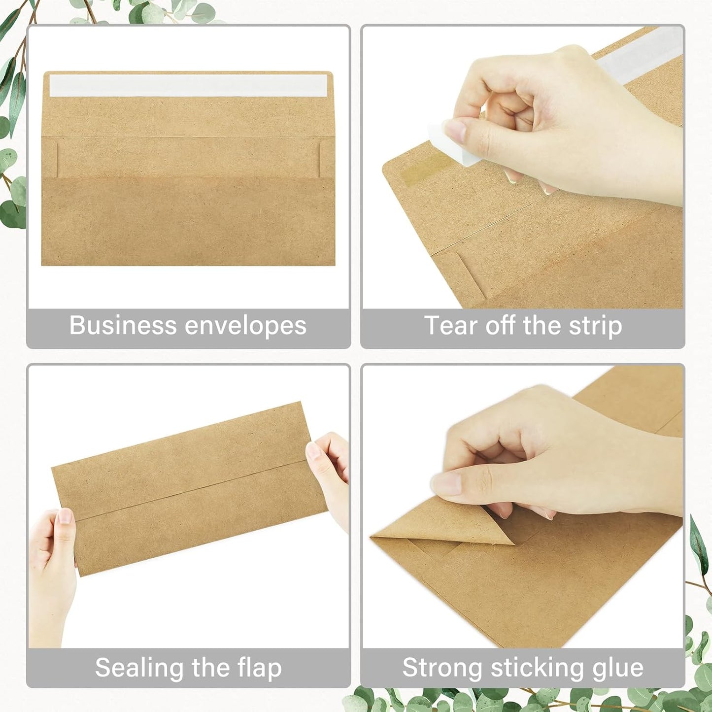 100 Pack #10 Business Envelopes, Self Seal Standard Kraft Envelopes for Secure Business & Legal Mailing, Office, Checks, Letter, Invoices, 4 1/8 x 9 1/2 Inches