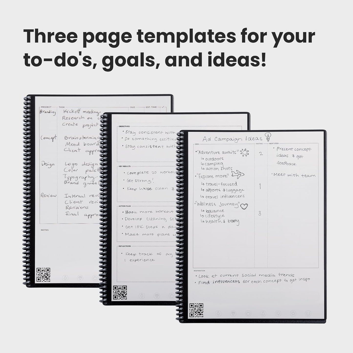 Rocketbook Fusion Reusable Undated Productivity Planner, Letter Size 8.5x11, Beige - Goals, Monthly and Weekly Calendar, Daily To-do List, Lined and Dotted Notes Pages