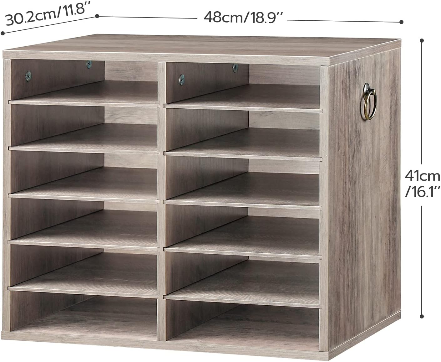 HOOBRO Literature Organizers, 12 Compartments Office Mailbox with Adjustable Shelves, Wood Countertop Literature Sorter for Office, Home, Classroom, Mailrooms Organization Greige BG12WF01