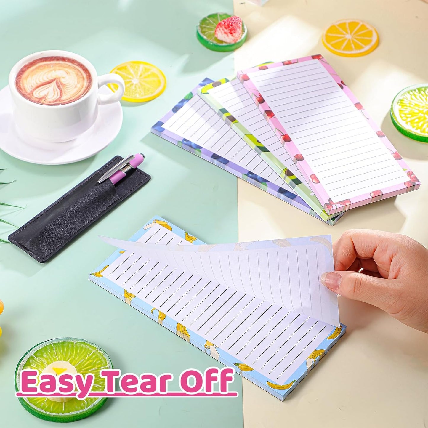 4 Pack Magnetic Note Pad for Fridge with Pen Holder, Totally 200 Sheets Magnetic To Do List, Grocery List, Shopping List, Memo Pads for Refrigerator（Fruit Design）