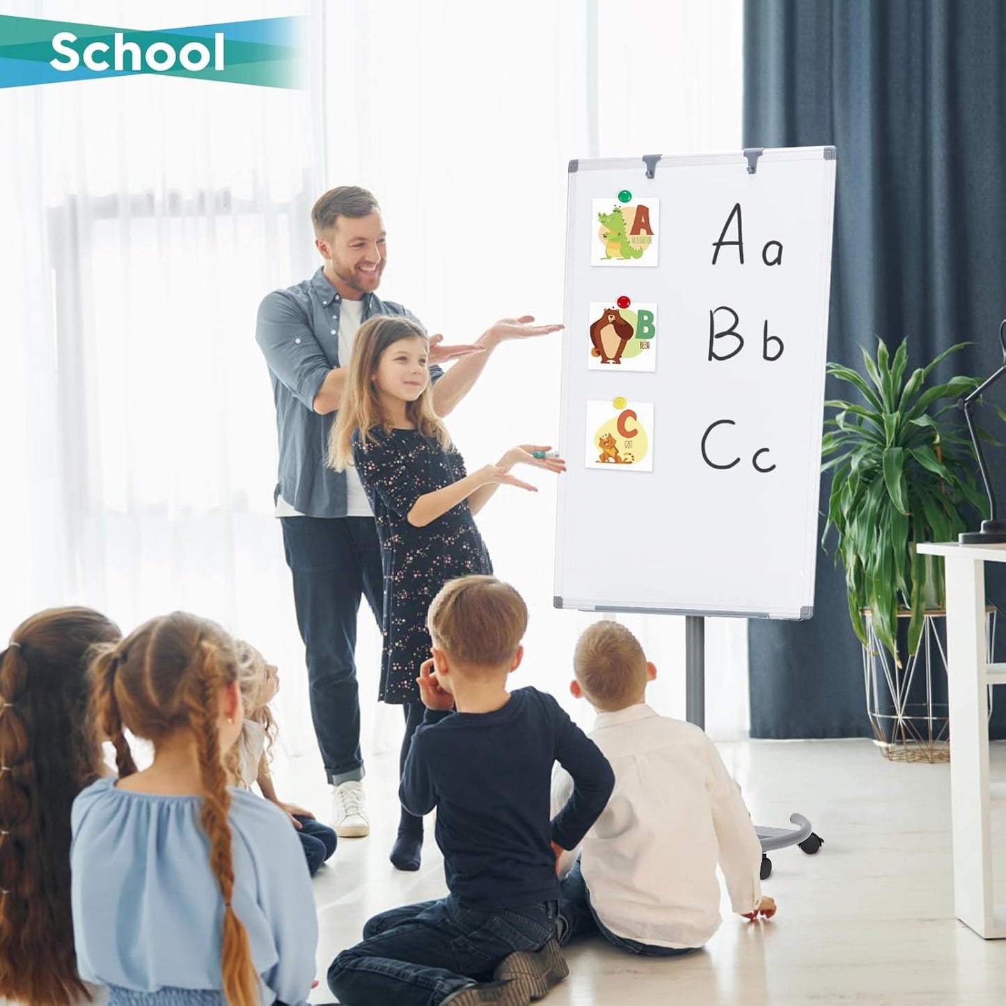 MAKELLO Rolling Whiteboard 3' x 2', Height Adjustable Dry Erase Board on Wheels, Mobile White Board for Office School Classroom Home Restaurant, Aluminum Frame, 36x24 in