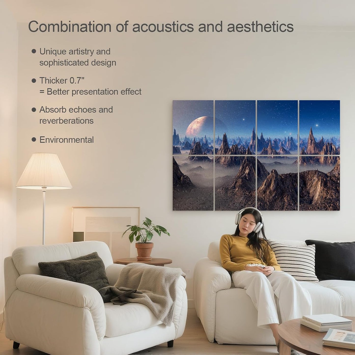 UMIACOUSTICS 8 Pcs 0.7Inch Thick Art Acoustic Panels, Total 47.2” x 31.5” Decorative Acoustical Wall Panels, Sound Absorbing Art Panels for Home, Office, Hotel, Astral Mystery Realm