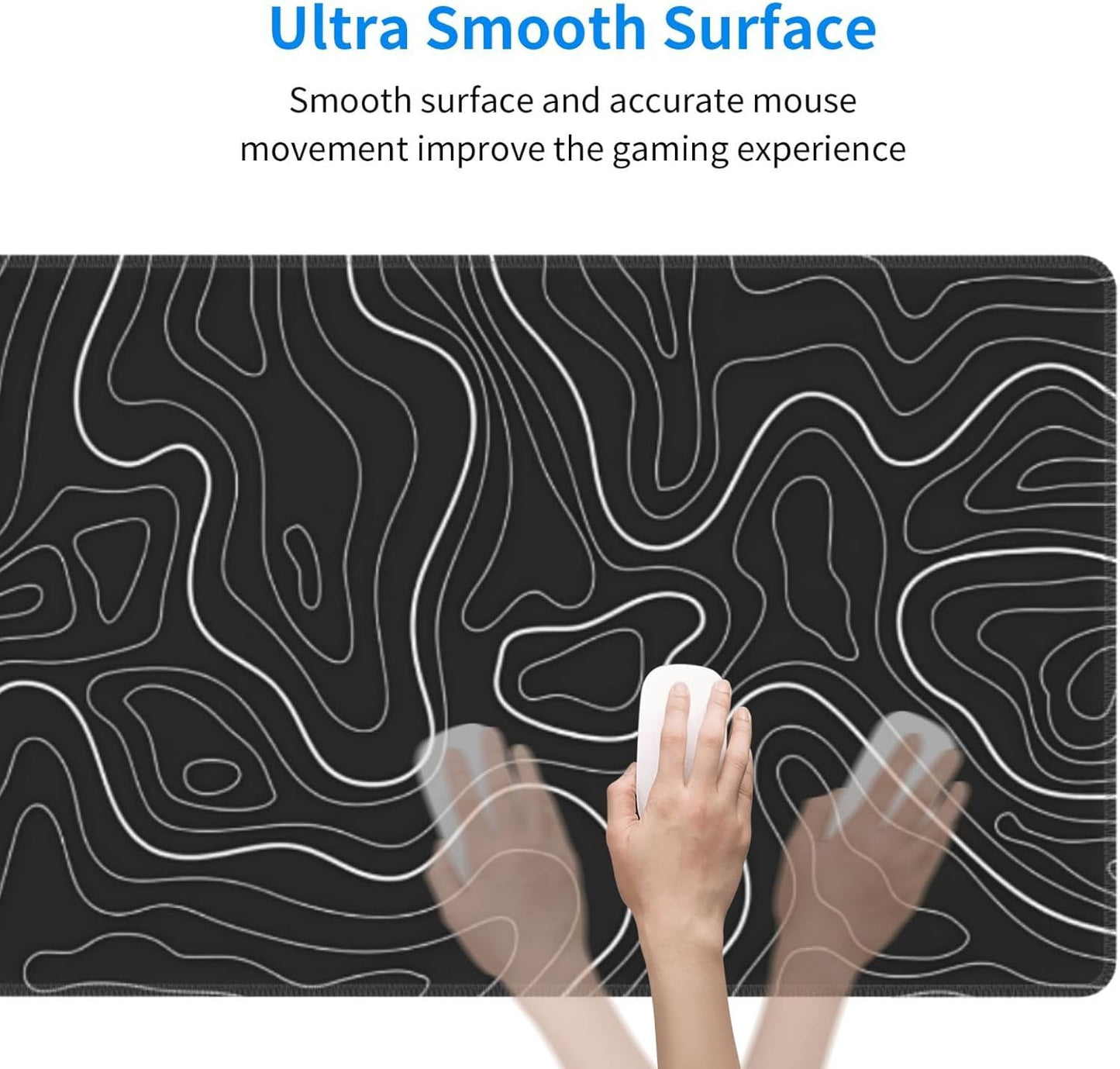 Extended Gaming Mouse Pad, Large Gaming Mouse Waterproof with Stitched Edges, Non-Slip Desktop Pad for Home and Office, Level Up Your 31.5x11.8 Inch… (Black Topographic)