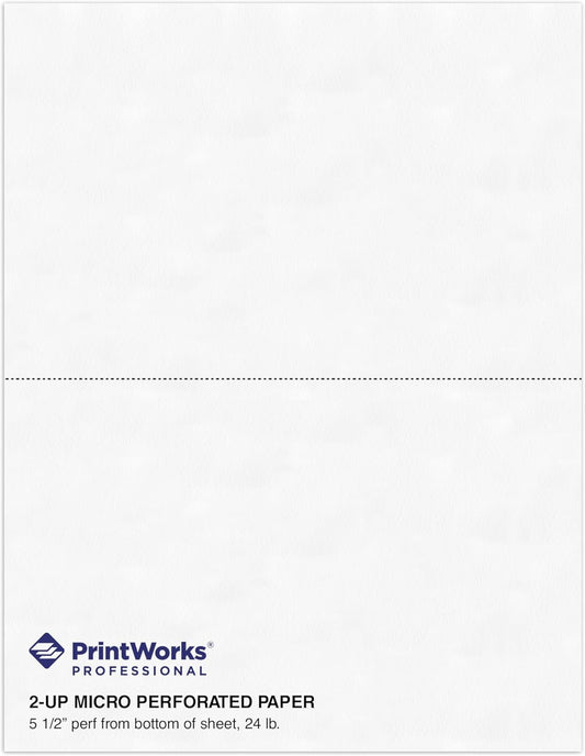 PrintWorks Professional Half Sheet Perforated Paper 8.5” x 11” - Perfect For W-2, 1099, & Statement Use - Made in the USA - 500 Sheets - 20 lb - A5 Paper - Printer Compatible - White (04116)