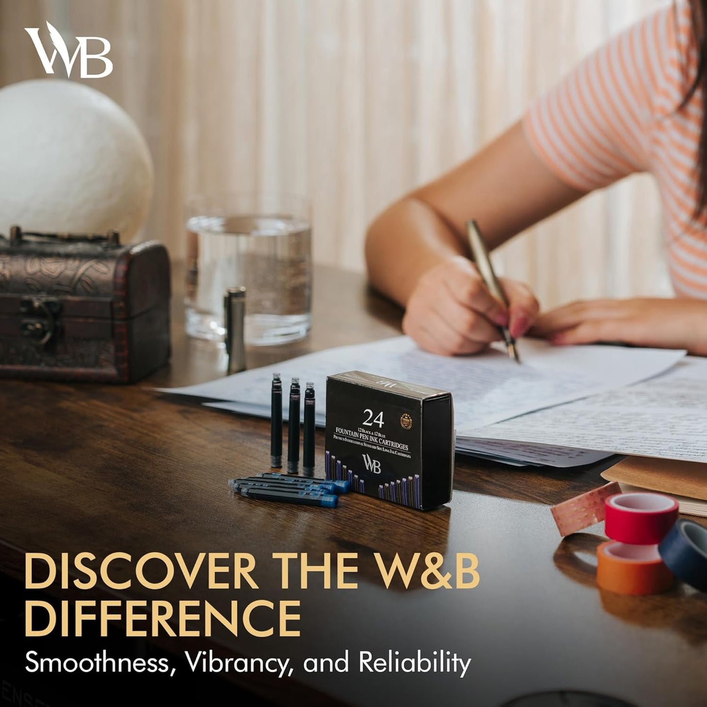 Wordsworth & Black 24 Pack Fountain Pen Ink Refills - Set of 12 Black - 12 Blue Ink Cartridges - International Standard Size - Length APPR 2.3" - Base Diameter APPR 0.24" - Disposable and Generic