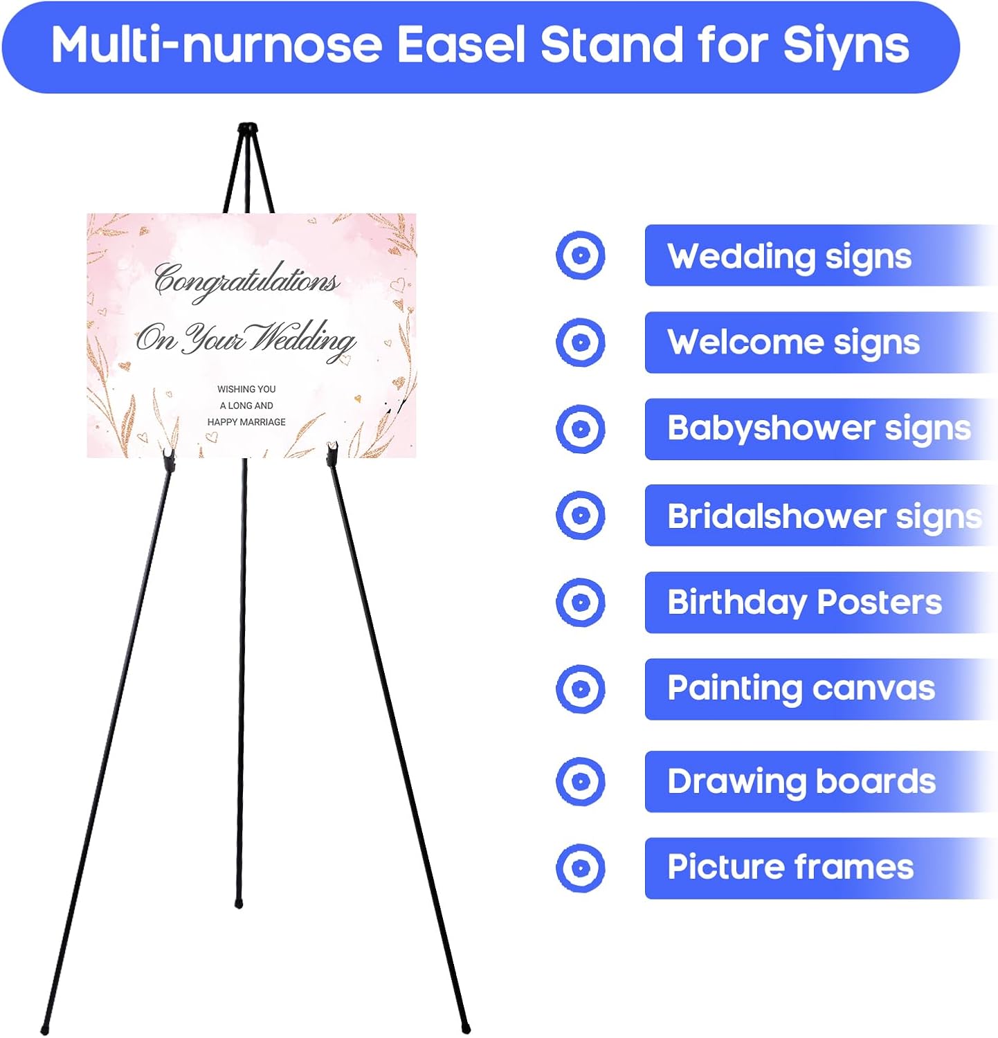 Portable Easel Stand for Posters, Lightweight Tripod Display with Collapsible Design, Sturdy Black Steel Frame, Holds Up to 5 lbs, Ideal for Events, Art & Signage. (2 Pack-Black)