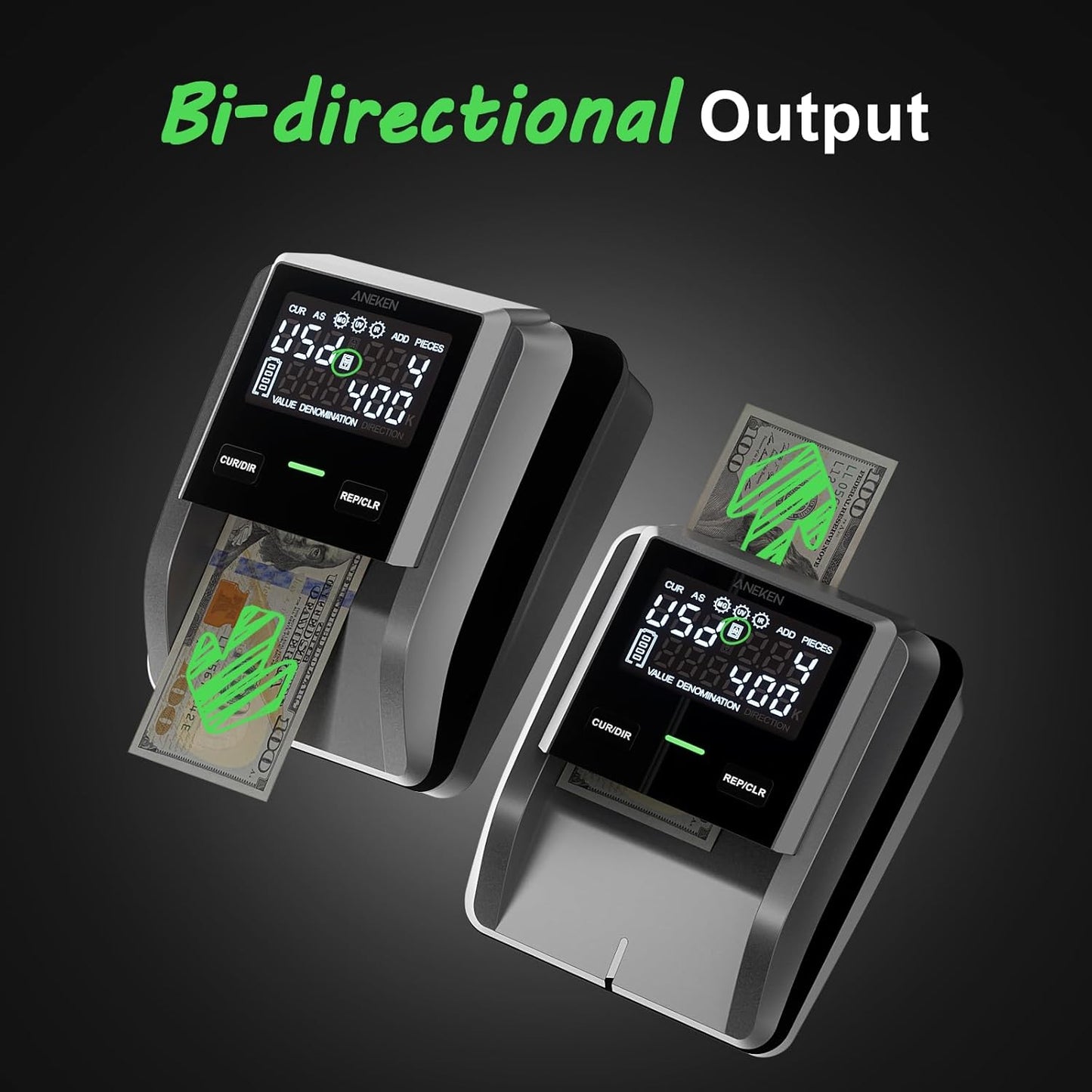 Aneken AL-139 Counterfeit Bill Detector with 2.8" Digital Screen, Total Value & Add Function, 4-Way Orientation & Traceable Records Counterfeit Money Detector, Compatible with USD/EUR/GBP/MEX, etc