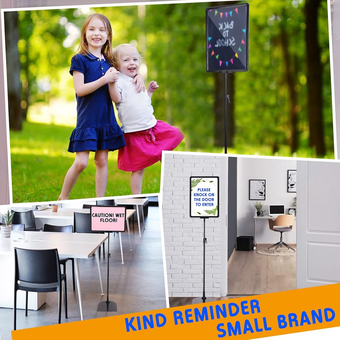 Hicarer 8 Pack Adjustable Sign Poster Stand Holder 8.5 x 11 in Floor Standing Display Sign Holder Heavy Duty Aluminum Pedestal Vertical Horizontal Stand for Vendor Advertising Business Menu Black