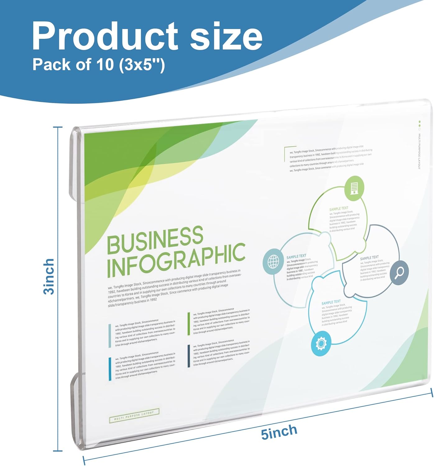 Lesnlok 10 Pack Wall Mount Acrylic Sign Holder 3x5 inch，with 3M Tape Adhesive for Office, Home, Store, Restaurant, No Drilling