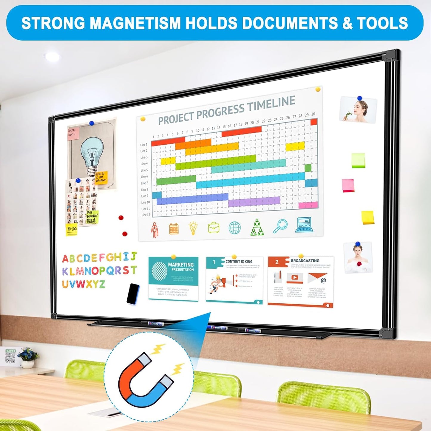 H-Qprobd 60"x40" White Board for Wall Large Magnetic Dry Erase Board with Black Aluminum Frame, Presentation Whiteboard Suitable for Home, Office, Classroom & Kitchen