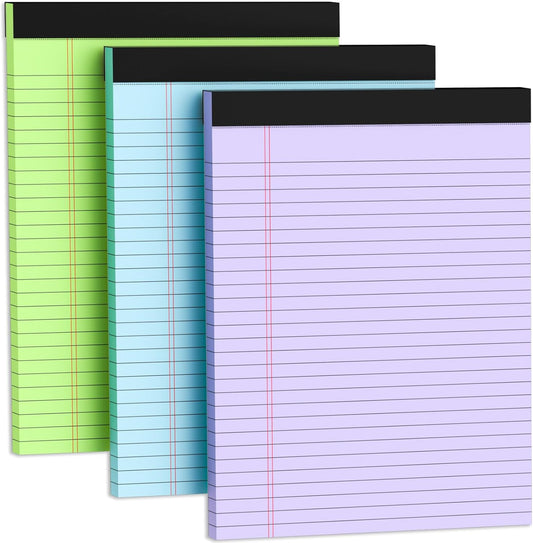 Legal Pads 8.5 x 11, Colored Note Pads 8.5 x 11, Wide Ruled Paper, 3 Pack Notepads 8.5 x 11, to Do List Notepad, Perforated Lined Paper, 30 Sheets/Pad, Multicolor Writing Pad for School, Home, Office