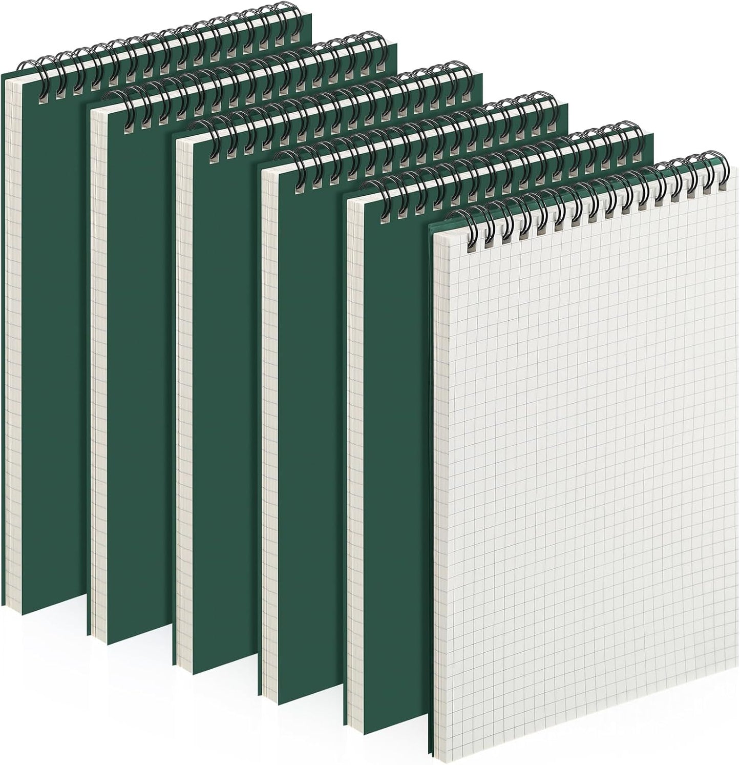 6 Pack Graph Paper Spiral Notepad A5 Top Wirebound Notepad Grid Notebook Steno Pads Memo Notebook Grid Paper 140 Pages for Writing Sketching Drawing Office Supplies (Dark Green)