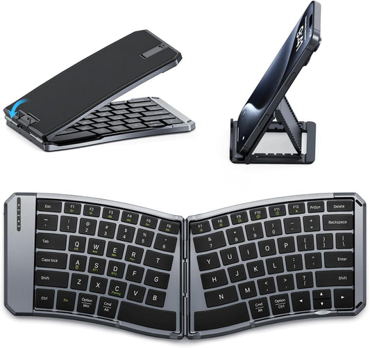 MoKo Ergonomic Foldable Keyboard, Split Portable Folding Bluetooth Keyboard for Business Travel, Ultra Slim Rechargeable Wireless Keyboards for iOS/Android/Windows Tablet PC Smartphone