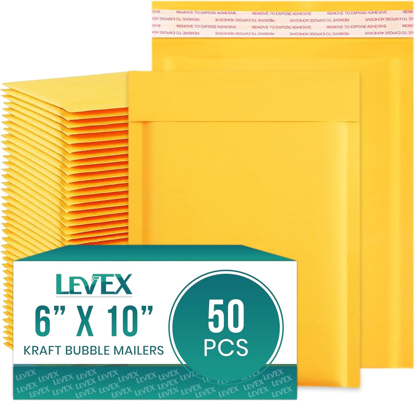 Levex - #0 6" x 10 [50 Pack) Kraft Bubble Mailers, Padded Envelope Mailers, Packing Envelope & Mailing Bags for Shipping