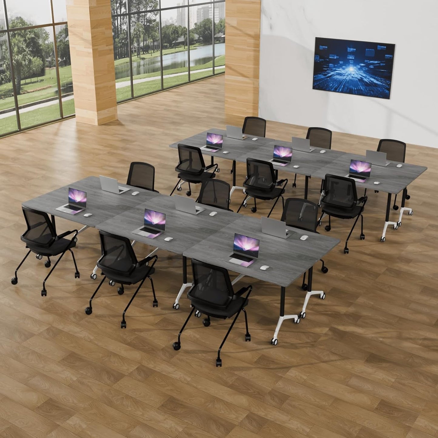 Conference Room Table with Flip-Top Design for Dynamic Meetings, Business Table Computer Desk with Heavy-Duty Frame,Foldable Seminar Meeting Tables for Home Office (2, B, 47.2IN)