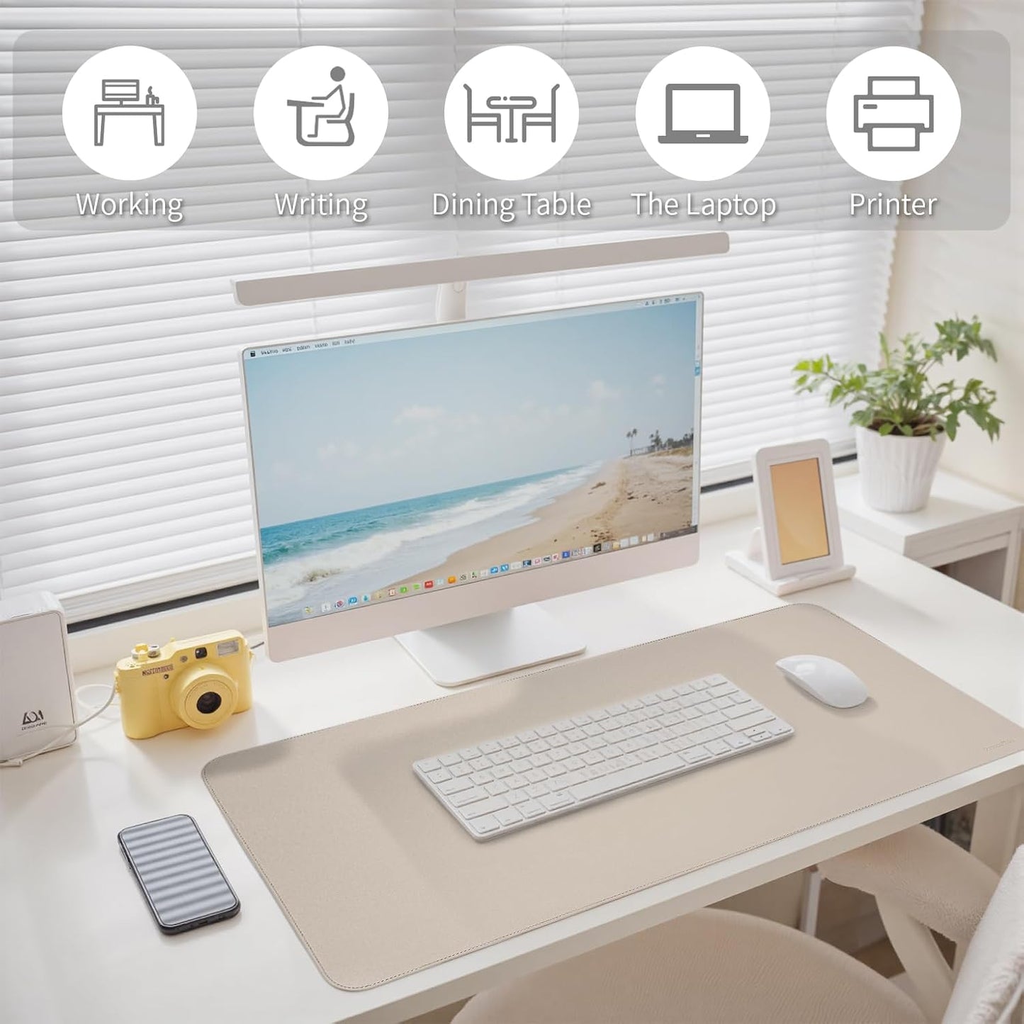 Oversized Non-Slip Desk Pad Protector – Grips Desk Firmly, Anti-Slip Like You've Never Seen! Vegan Leather Waterproof Laptop Mat for Keyboard & Mouse – Large Office Pad– Warm Beige