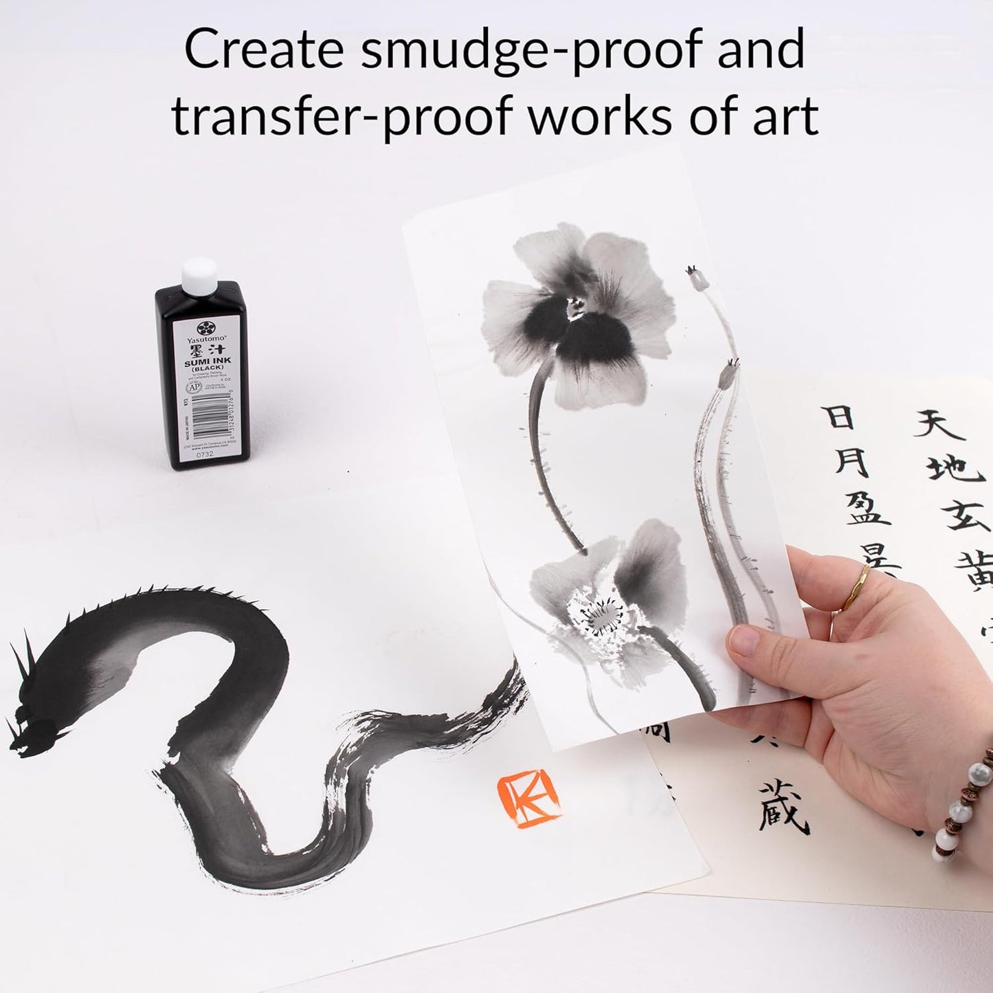 Yasutomo Bokuju Liquid Ink - 2oz Sumi Ink for Calligraphy and Artwork - Black Drawing Ink for use with Japanese Ink Brushes and Dip Pens