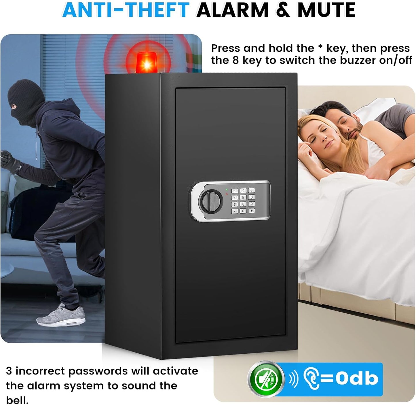 4.3 Cuft Large Home Safe, Safe Box with Fireproof Waterproof Bag, Anti-theft Digital safety Box with Programmable Keypad Keys, Smart Alert, Mute Mode, Security Safes for Documents Valuables