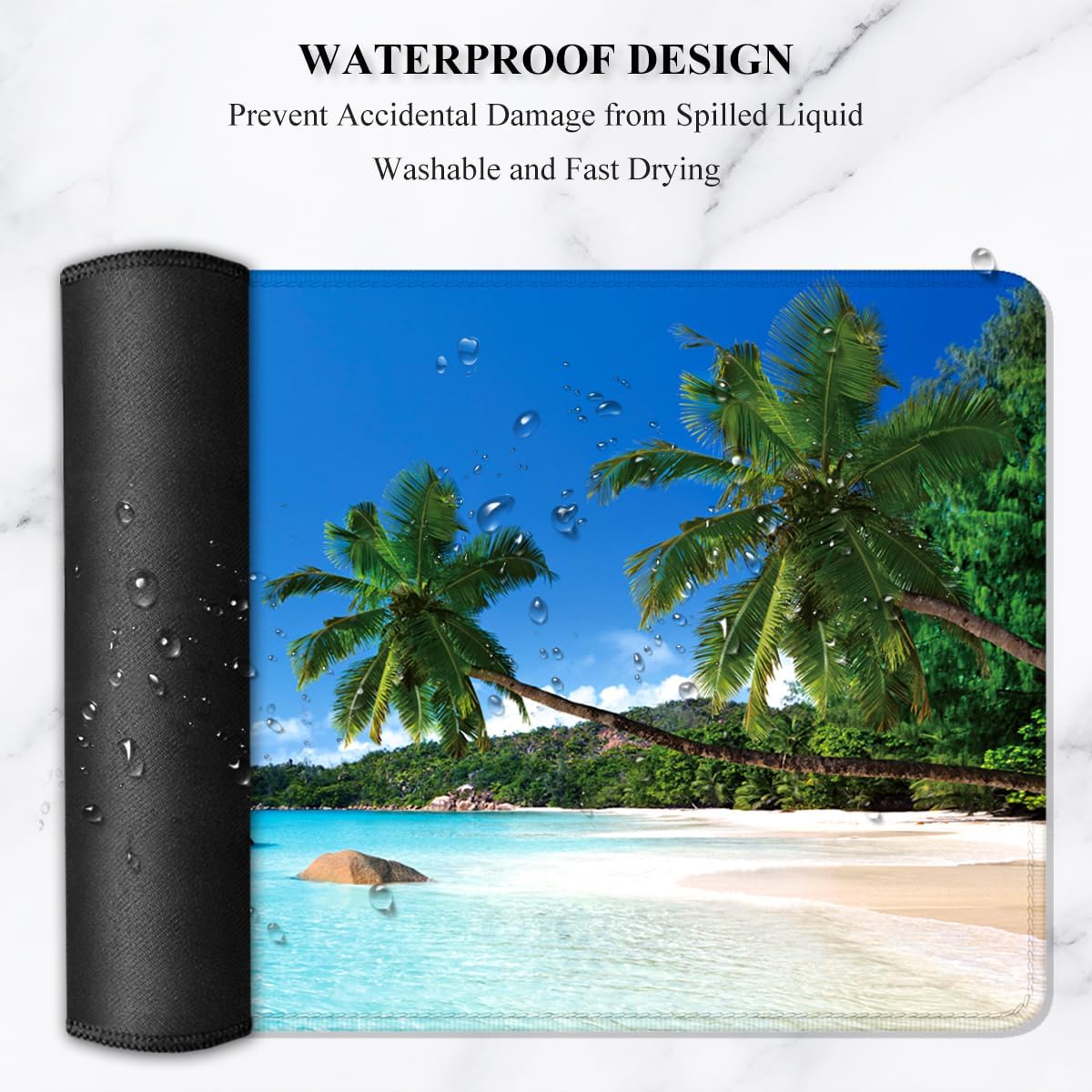 Auhoahsil Large Mouse Pad, XXL Gaming Mousepad, Desk Mat for Desktop, Thick Rubber, Big & Long Size, Stitched Edges, Full Desk Pad for Laptop & Computer, Extended 31.5 x 11.8 in, Beach Coconut Tree