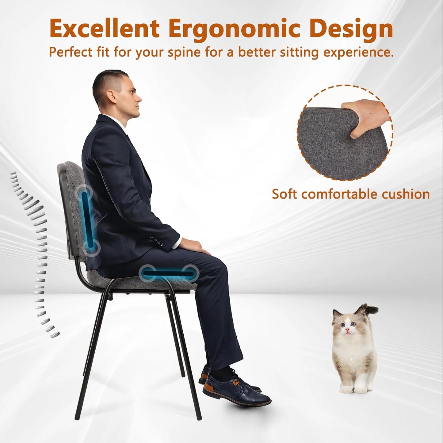 CLATINA Set of 5 Pack Waiting Room Chair Fabric Grey Stackable Chairs Metal Frame with Thickened Seat Back Cushion for Waiting Conference Room Guest Chairs