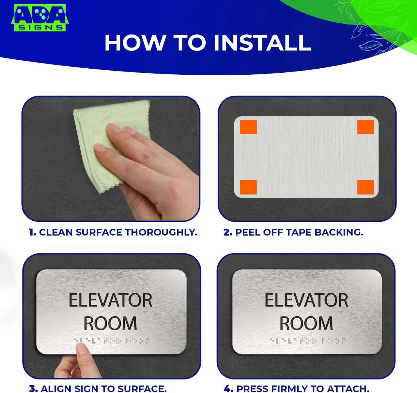 ADA Elevator Room Sign for Business - Office Signs, Aluminum Brushed Silver, Tamper-Proof, Heavy Duty Mounting Tape, Easy Install, Office Décor, ADA Compliant, Grade 2 Braille (7” W x 4” H) ADASigns.org