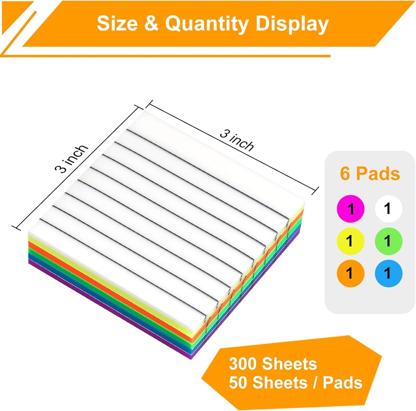300 Sheets Lined Transparent Sticky Notes, 3x3 Inch 6 Colorful Clear See Through Translucent Self-Adhesive Post Memo Reminder Tabs with Line for Office Woman College School Students Classroom Supplies