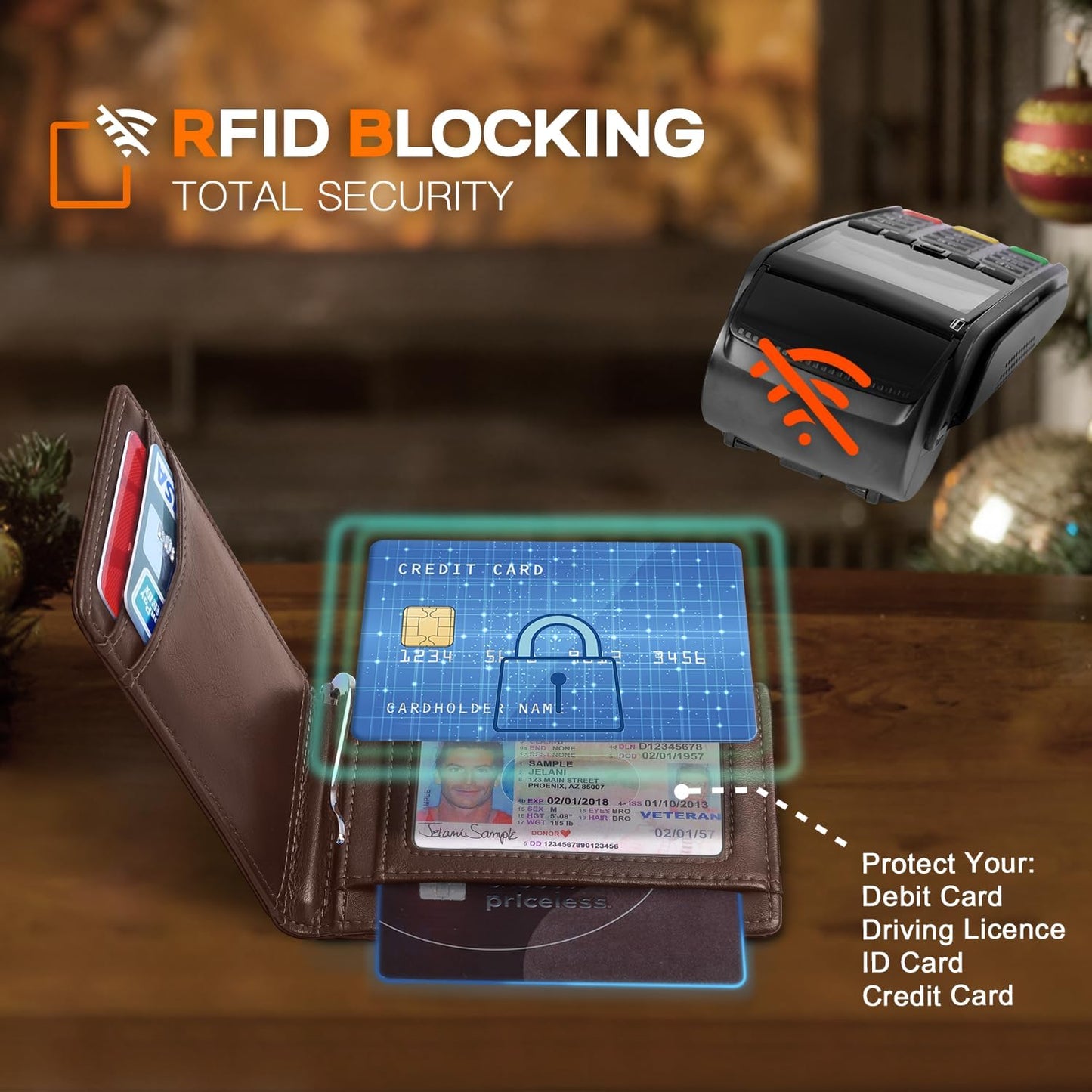 Slim Wallet for Men Genuine Leather RFID Blocking Bifold Minimalist Front Pocket Mens Wallet with Money Clip Thin Gift Box