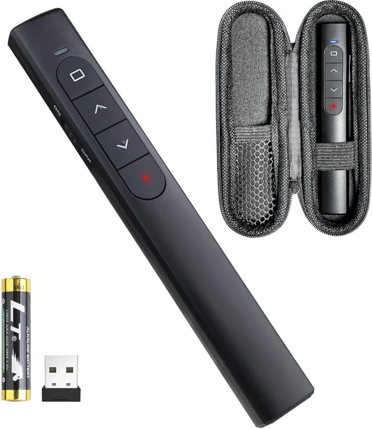 Presentation Clicker with Case,Wireless Presenter Remote with Laser Pointer Hyperlink & Volume Remote Control PowerPoint Office Presentation Clicker for Keynote/PPT/Mac/PC/Laptop(Battery Included)