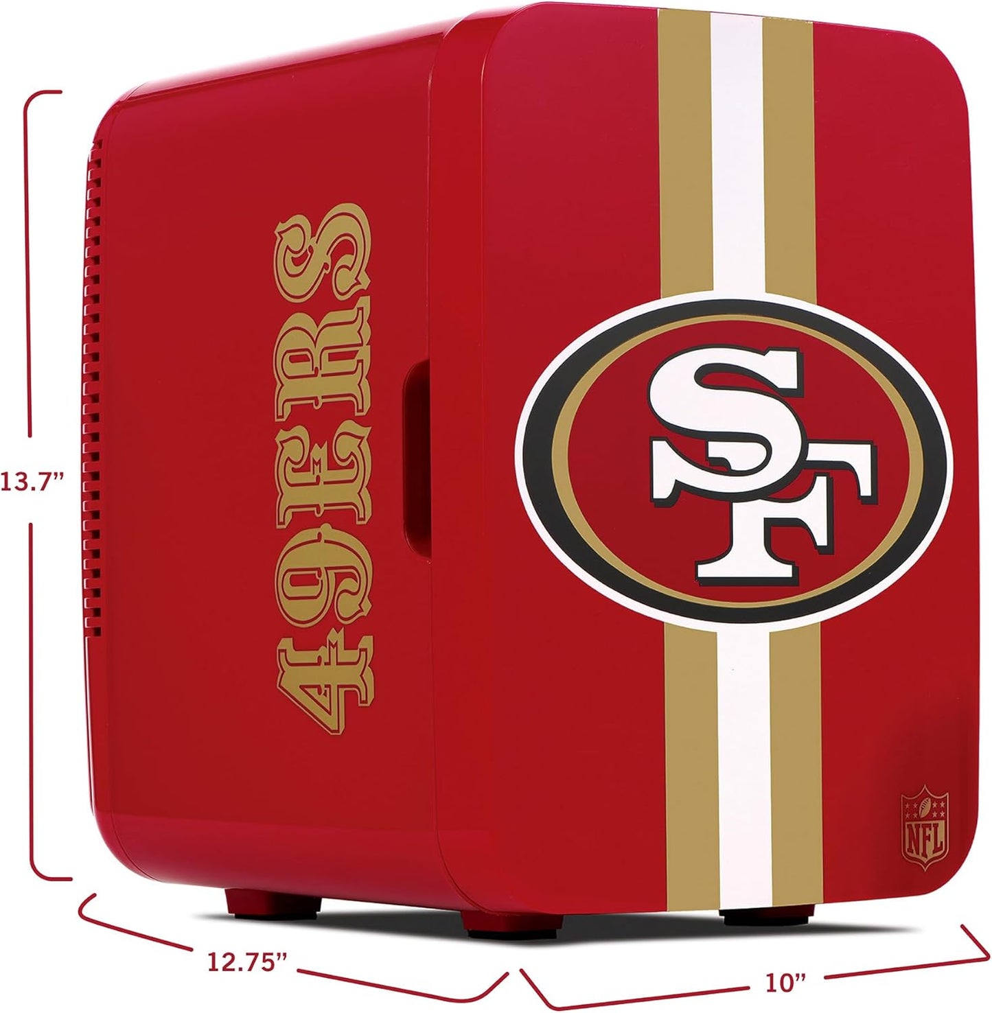 Ukonic NFL San Francisco 49ers 15-Can Mini Fridge 10L – AC/DC Powered, Official Team Colors & Logo, Portable Cooler for Tailgates, Home, Office, or Car