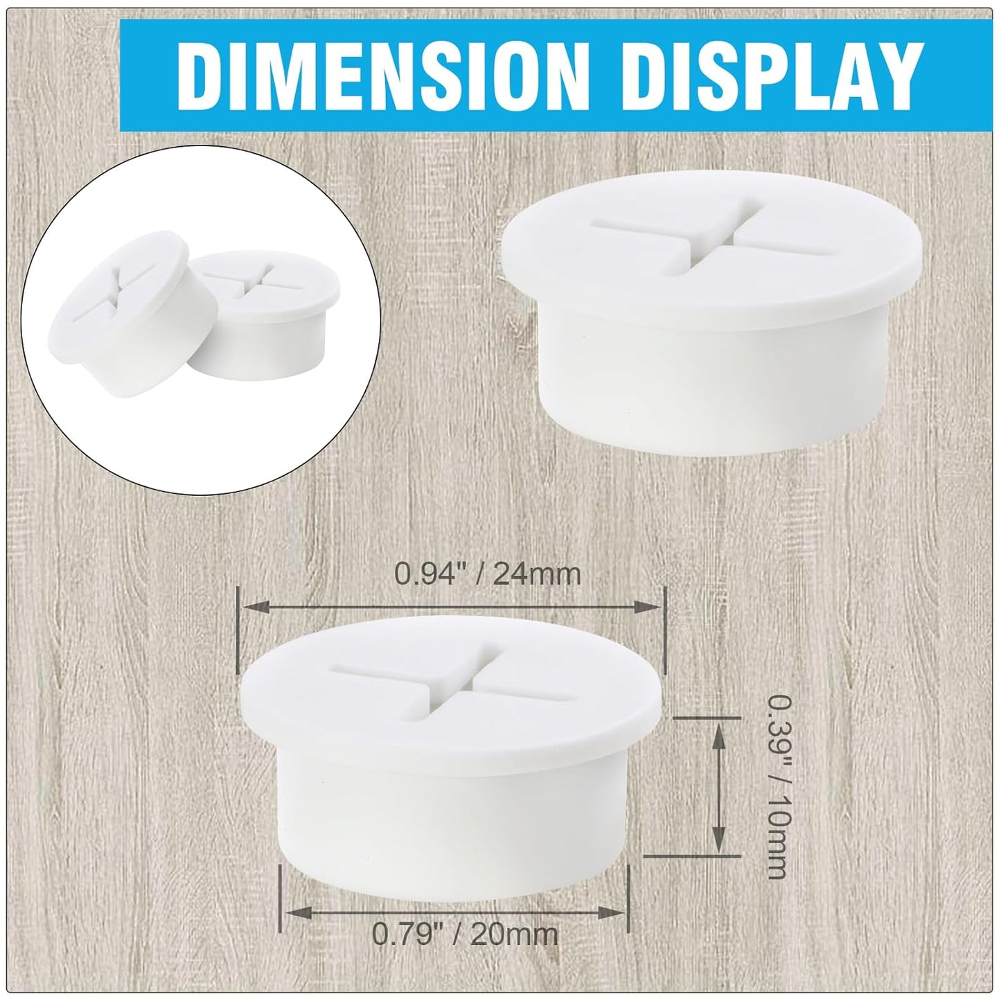 3/4" White Desk Grommet, JTemgle Flexible Cable Grommet Cross Rubber Cable Hole Cover Wire Organizer Caps Desktop Cord Management for Home Office TV Stands Tabletops, 20 Pieces