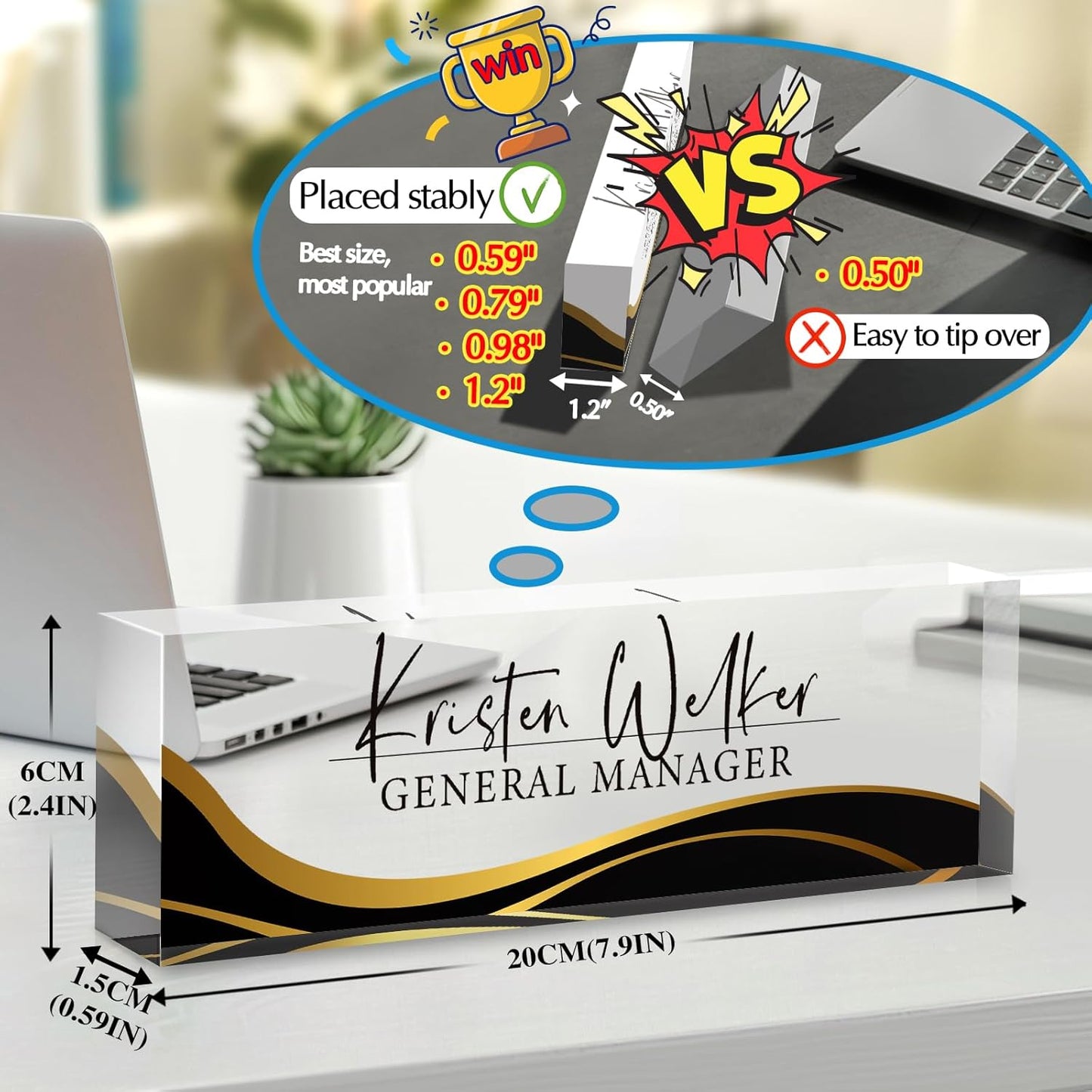 Personalized Name Plate for Desk - Custom Engraved Name Plates for Man - Boss Day Gifts for Boss - Acrylic Office Decor Appreciation Gifts for Teacher Nurse Coworker Social Worker (Wavy Black)