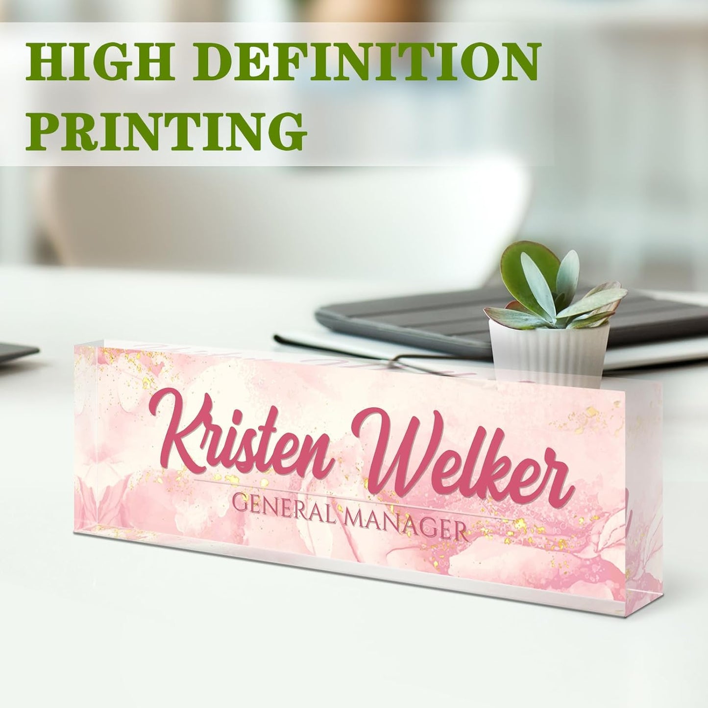 Name Plate for Desk, Desk Name Plate Personalized, Office Decor for Women Men, Acrylic Desktop Accessories, Office Appreciation Gifts for Boss Social Workers Nurse Teacher Employee (Pink Coast)