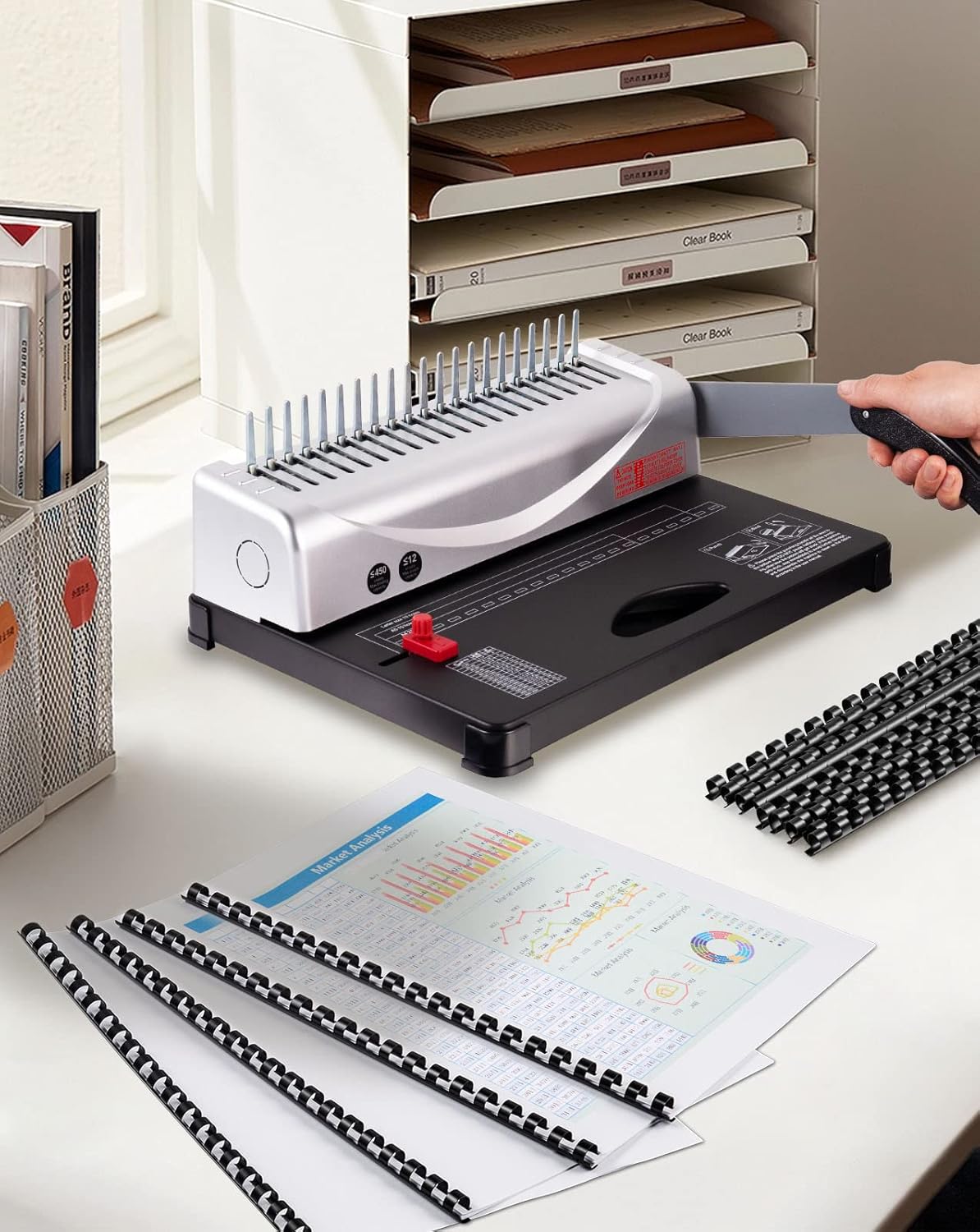 MAKEASY 100 Pack 19-Ring Letter Size Comb Binding Spines for LTR, Plastic Binding Combs, 3/8 Inch Diameter, 60 Sheet Capacity, Black Binding Combs