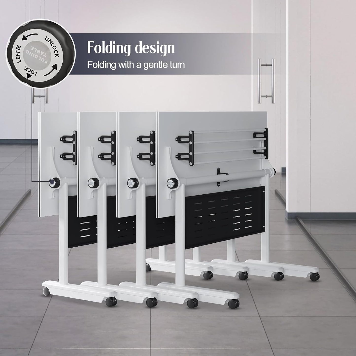 10Pack Conference Room Table, Folding Conference Table for Office Classroom, Mobile Training Tables with Casters Silent Wheels, Large Rectangular Convertible Modular Seminar Tables (L63in)