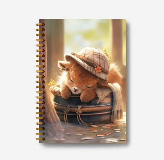 Cute Highland Cow Notebook - Western Cow Notebook, Highland Cow Office Supplies, Highland Cow Gifts, Cow Lover Gifts, Cute Cow Stuff, Funny Sleeping Highland Cow Spiral Notebook 5.5x8.3