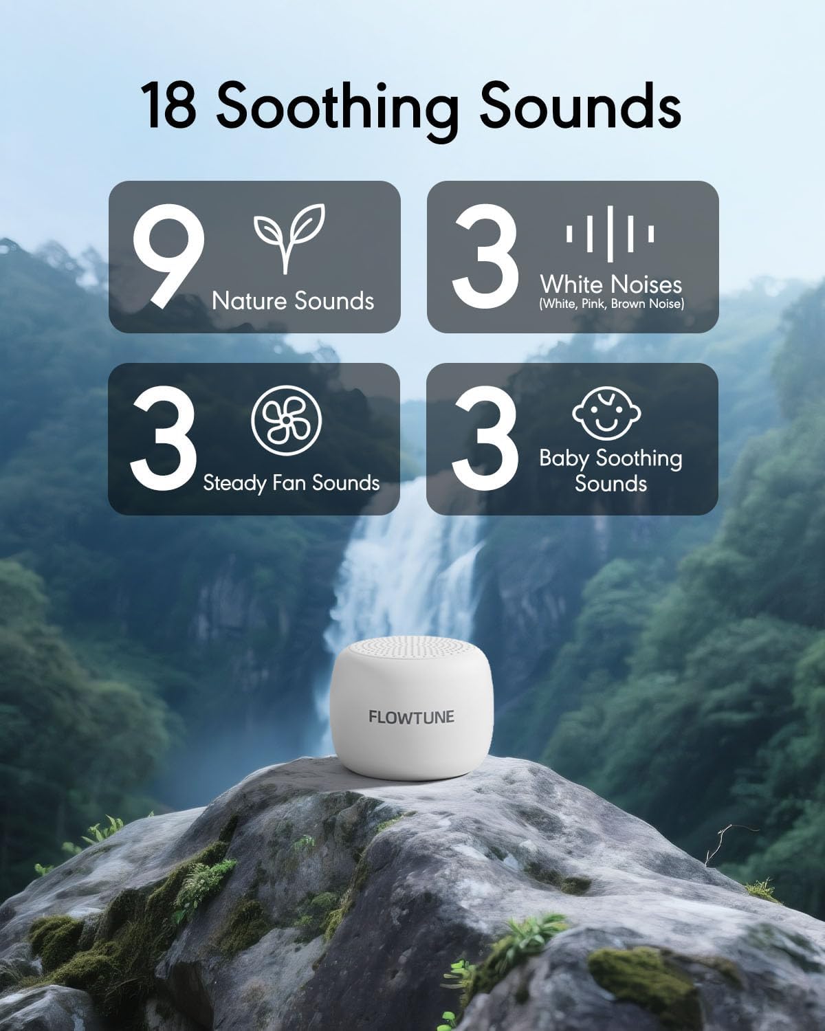 Sound Machine Flowtune White Noise Machine for Baby Adults, Mini Portable Sound Machine for Travel, 6H Timer, 18 Soothing Sleep Sounds Gift