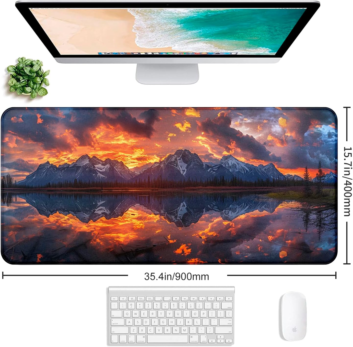 Volcanic Lava Scene Ultra Large Computer Desk Pad, Anti Slip Keyboard Pad, Customized Thick Large Stitched Edge Mouse Pad for Office 35.4 x 15.7 Inches