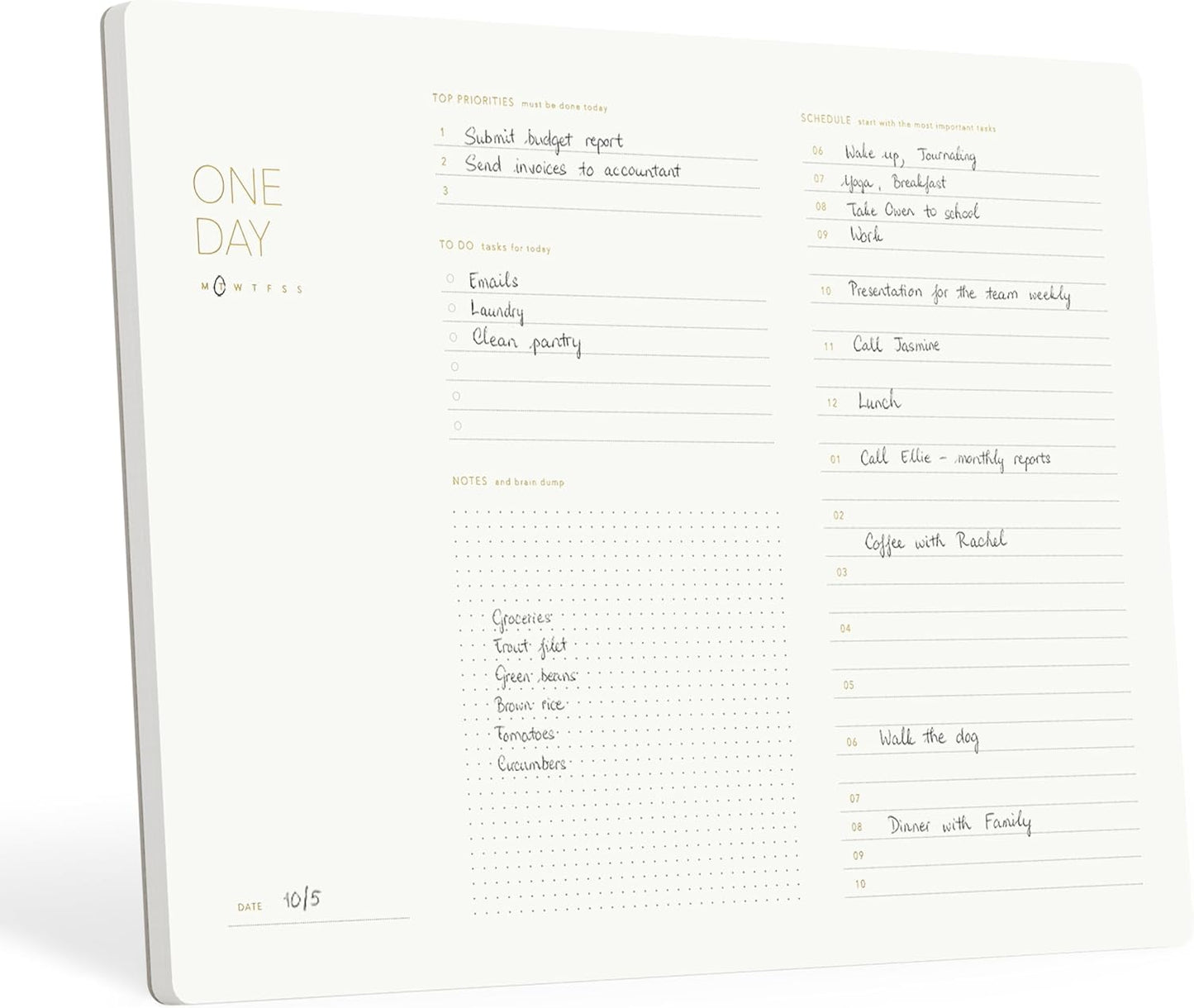 One Day, Elegant Daily Desk Planner, Gold Foiled, Minimalist Productivity Planner Pad, Time Blocking Hourly Schedule, To Do List Notepad, A4, 52 Pages, FSC™ Certified