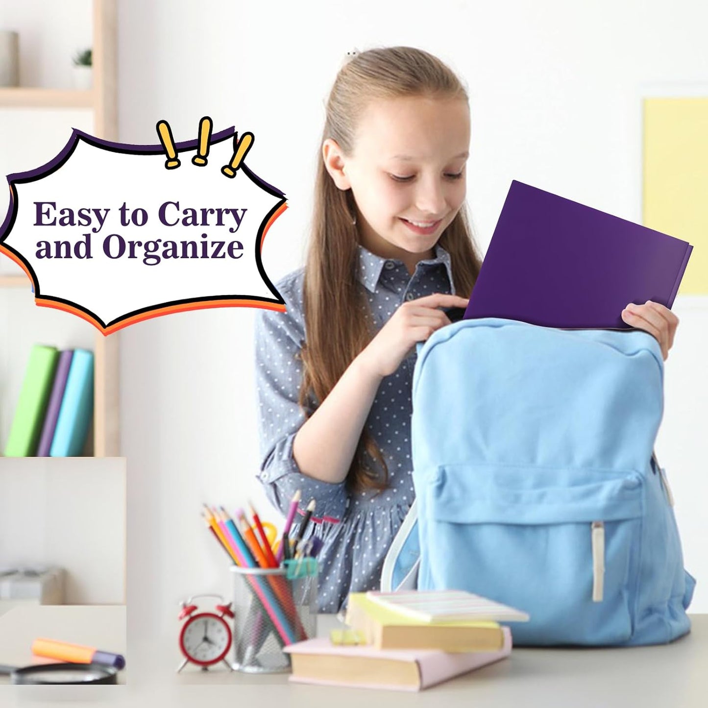 60-Pack Plastic Folders with Pockets and Prongs,2-Pocket Folders with 3 Fasteners, Poly Folders Holds 8-1/2" x 11" Paper for School/Office/Home, Purple