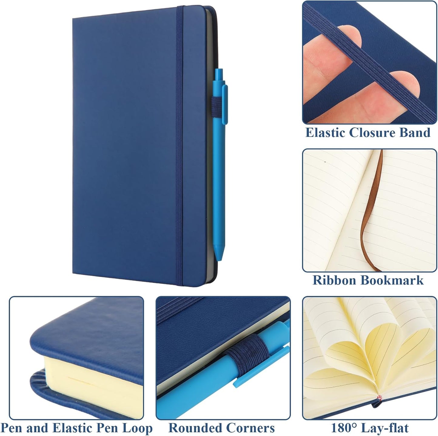 MIVIDE 10 Pack Journal Notebook Bulk with 10 Pens, A5 Lined Notebook Journals Bulk, Hardcover Notebook, College Ruled Notebook for Work Writing School Office, 5.7" x 8.3", Blue