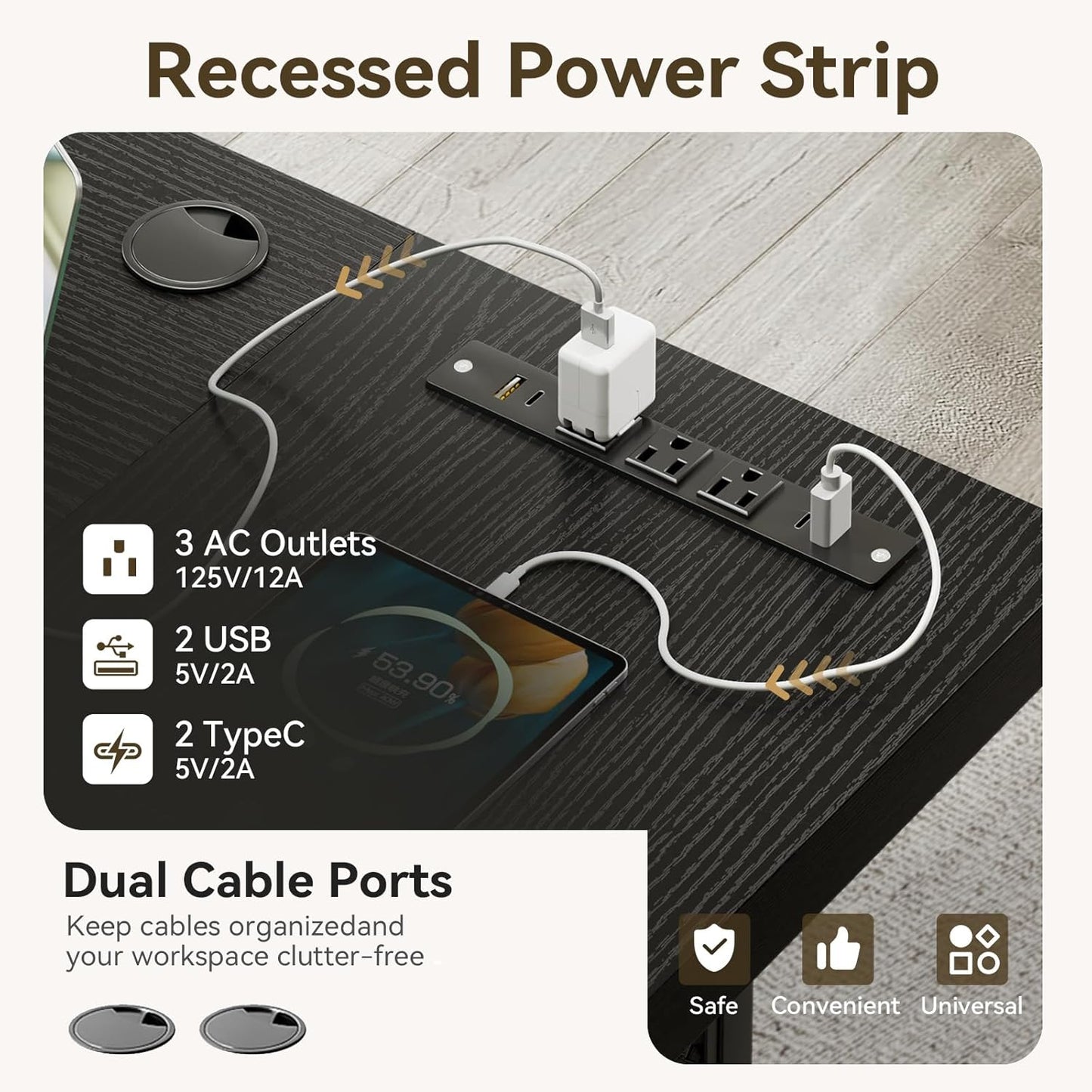 Coleshome 71 Inch Executive Desk with USB Ports, Computer Office Desk, Large Mordern Writing Table, Workstation Business Furniture for Home Office, Black