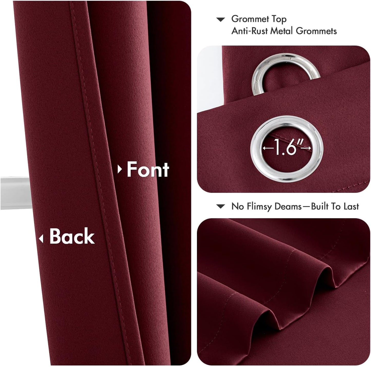 MIULEE Burgundy Red Blackout Curtains for Bedroom Living Room 84 Inches Long 2 Panels, Thermal Insulated Room Darkening Drapes Solid Grommet Top Noise Reduction Christmas Window Treatments 40x84 Inch