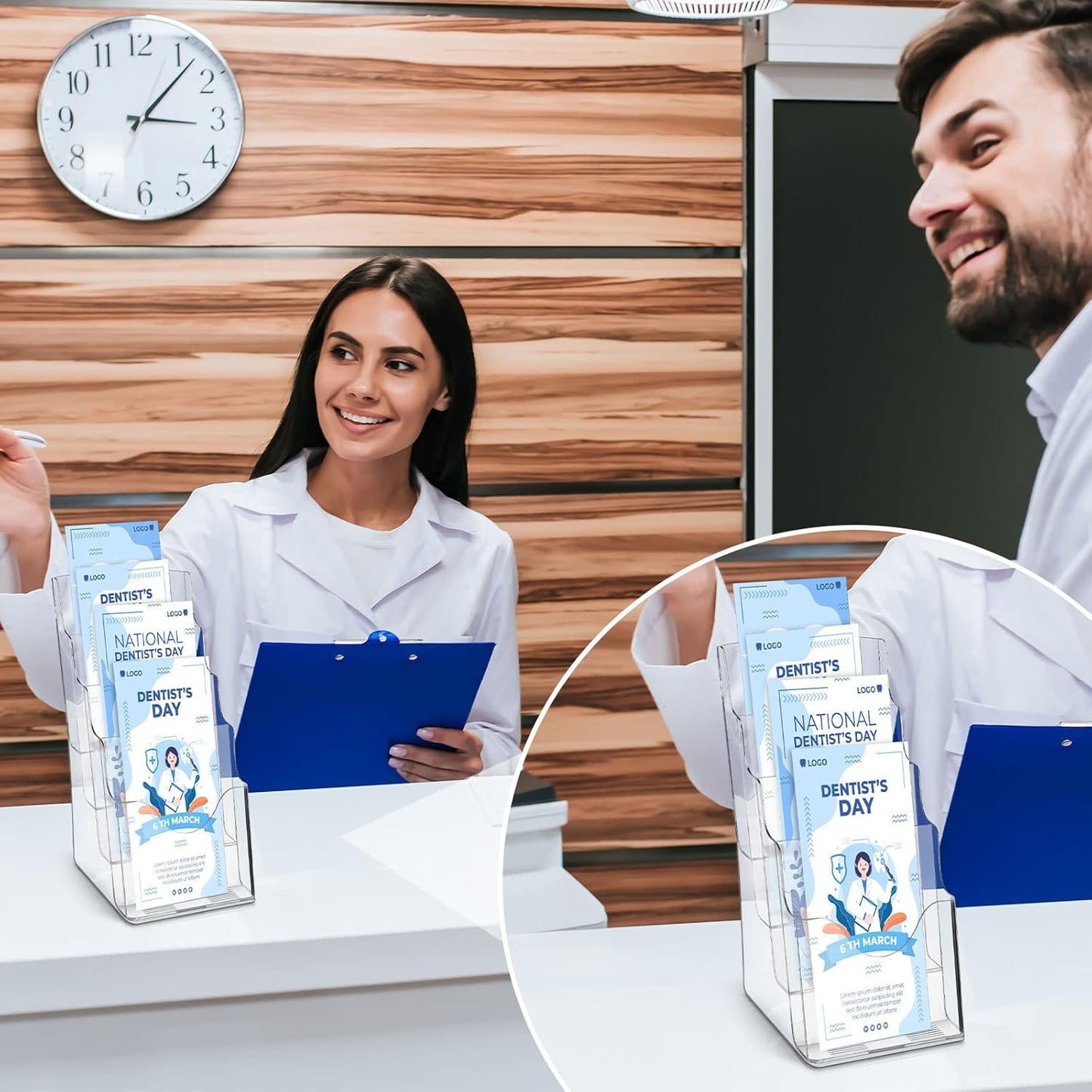 Crtiin 2 Pack 4 Tier Acrylic Brochure Holder Display Stand 4 x 9 Inch, Pamphlet Organizer Flyer Literature Clear Plastic Wall Mount Countertop for Classroom Booklets Magazines Office Home(4 x 9 Inch)