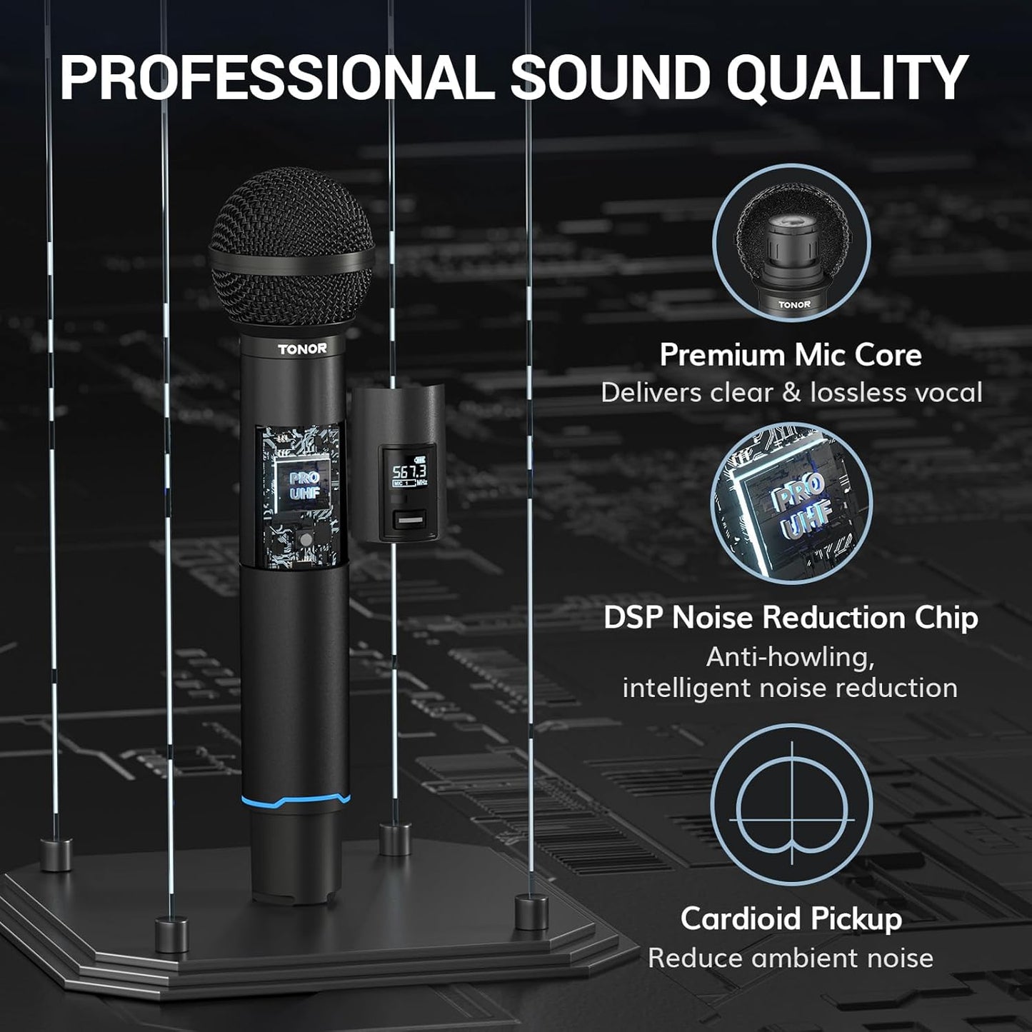 TONOR Rechargeable Wireless Microphones, Metal Bluetooth Handheld Cordless Mic System with Receiver, 2x25 UHF Professional Dynamic Mic for Karaoke, Church, Singing, Wedding, Meeting, DJ, 328ft TW720