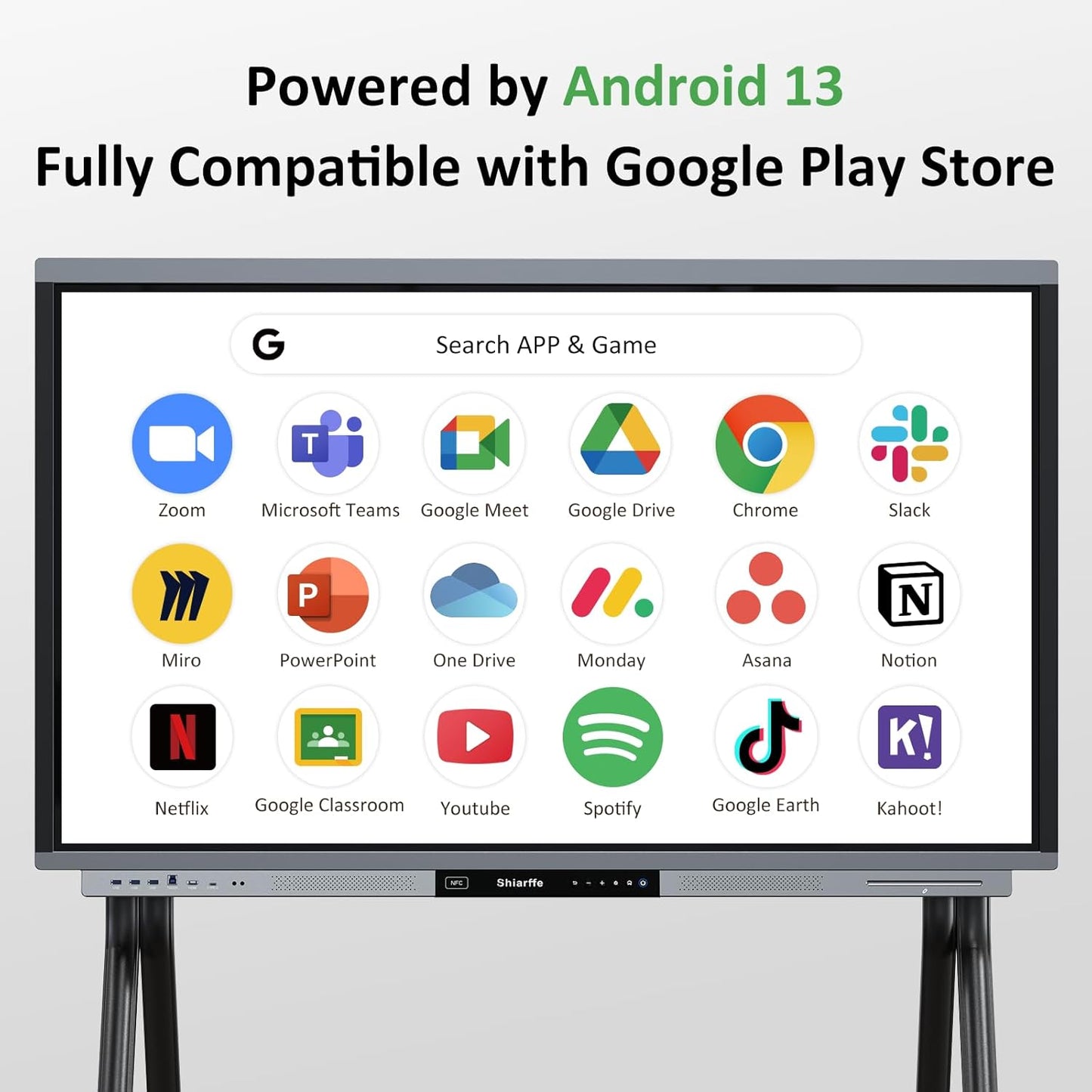 Shiarffe R9 4K 55" Smart Board, Flagship CPU 16 GB RAM + 256 GB ROM, Compatible with Google Play Store, OTA Software Updates, Smartboard for Classroom Office Hybrid Work