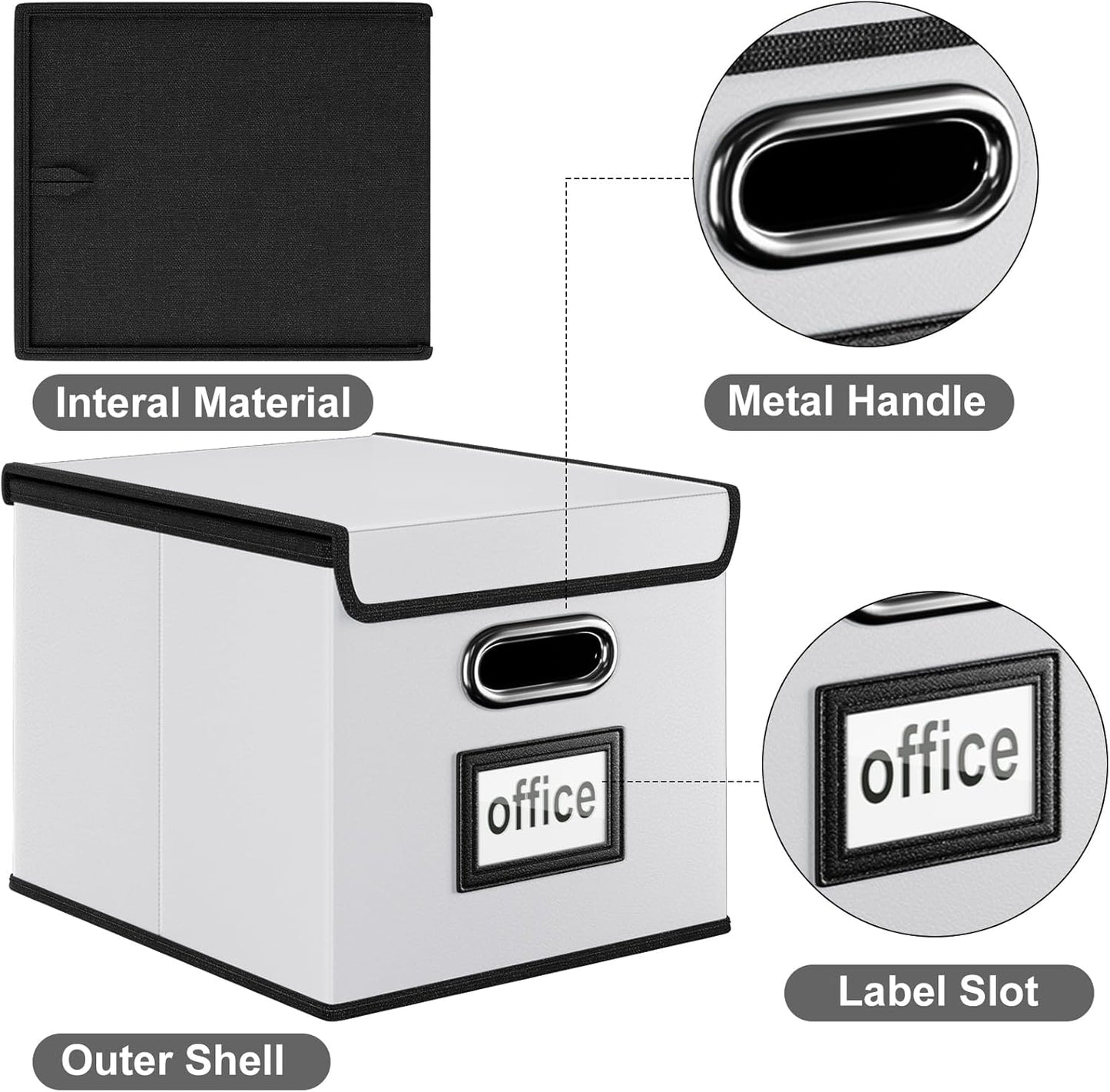 Huolewa Portable Leather File Organizer Boxes with Lids, Office Document Boxes Organizer, Filing Boxes, Decorative Small File Boxes for Hanging Files, File Cabinet for Office/Home - 4 Pack