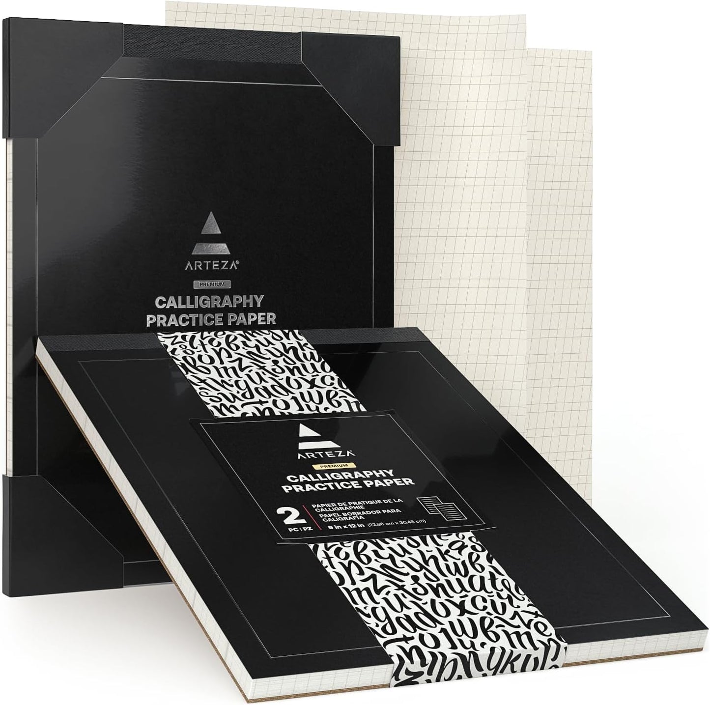 ARTEZA Calligraphy Paper Pad, 2-Pack – 9x12 Inch Pads with 50 Sheets, 130 GSM – Lined Calligraphy Practice Paper for Hand Lettering & Brush Work