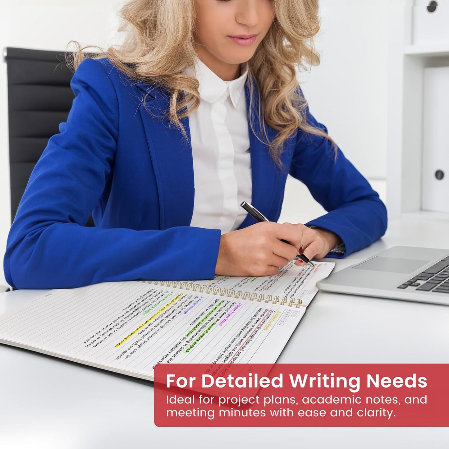 Taja Spiral Lined Notebook, 8.5"x11" Notebooks for Work, Large A4 Journal for Women & Men, College Ruled Journaling Notebook for Writing, Plastic Cover Spiral Journal, Black